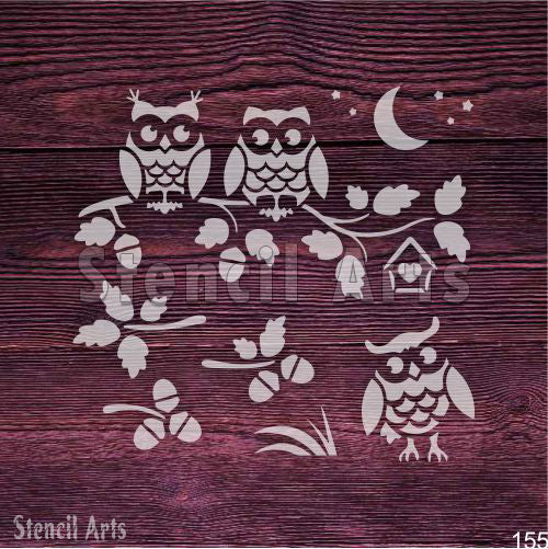 Owl On Tree Branches Multi-Use Stencil - Wall Painting & Crafting at Home
