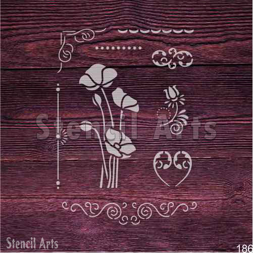 Karışık Çiçekler ve Kenar Şablonu – Duvarlar, Mobilyalar ve El Sanatları için Yeniden Kullanılabilir Çiçek Tasarımı