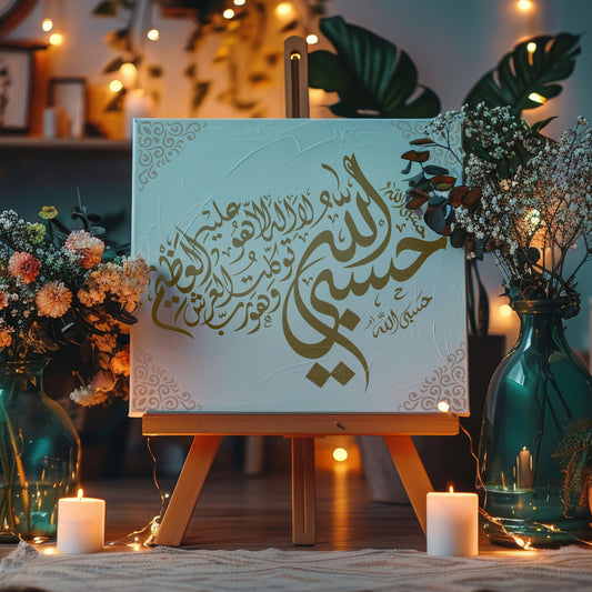 Hasbi Allahu La Ilaha Illa Hu Calligraphy Stencil – Islamic Arabic Stencil for Home Decor & Canvas Art