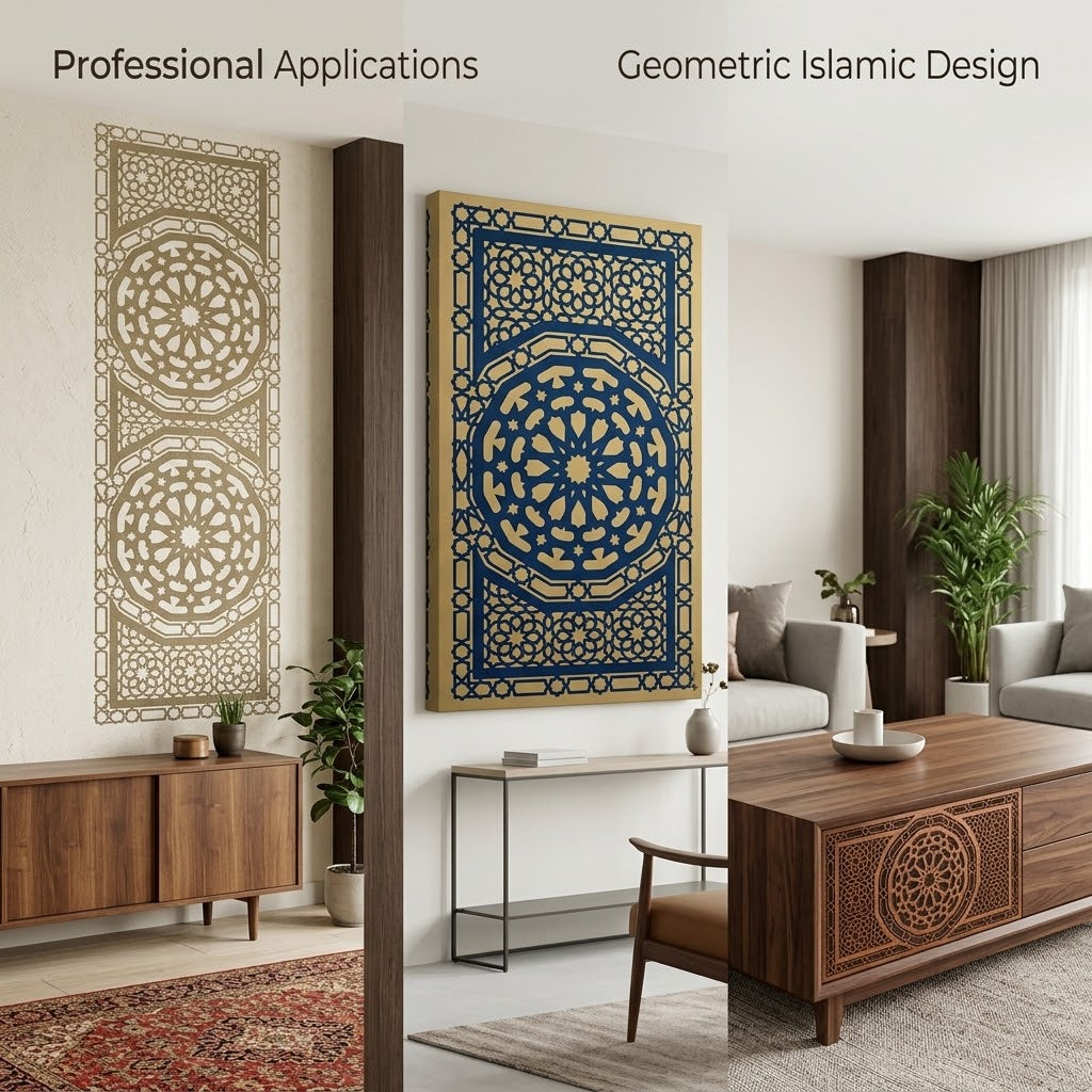 Islamic Geometric Medallion Carpet Stencil – Moroccan Star Lattice Pattern for Floors, Furniture & Walls