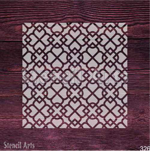 Geometric Pattern with Heart Accents Stencil for Wall Pattern