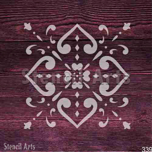 Victorian Tile Stencil - Reusable Pattern with Heart & Scroll Motifs