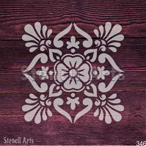Botanical Tile Stencil - Reusable Pattern with Abstract Flower Motifs