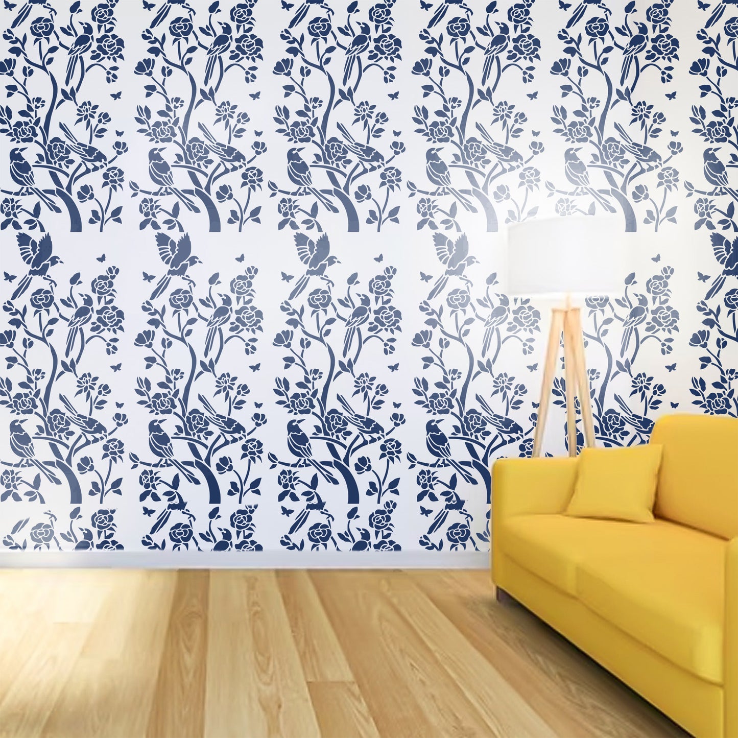 Nature-Inspired Bird & Flower Stencil – Reusable Decorative Design by Stencil Arts