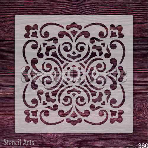 Ornate baroque stencil for DIY wall and furniture painting, Reusable baroque pattern stencil for home décor and craft projects, Elegant ornamental stencil for vintage and French-style décor, Classic baroque design stencil for painting on wood, fabric, and canvas, Mylar baroque stencil for decorative home and furniture accents, Stencil Arts.