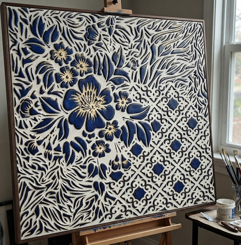 Floral Lattice Fusion Stencil – Botanical Blossom & Diamond Trellis Pattern for Walls, Furniture & Crafts