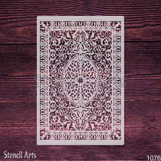 Ornate Oval Medallion Carpet Stencil – Royal Persian Filigree & Scrollwork Pattern for Floors, Furniture & Walls
