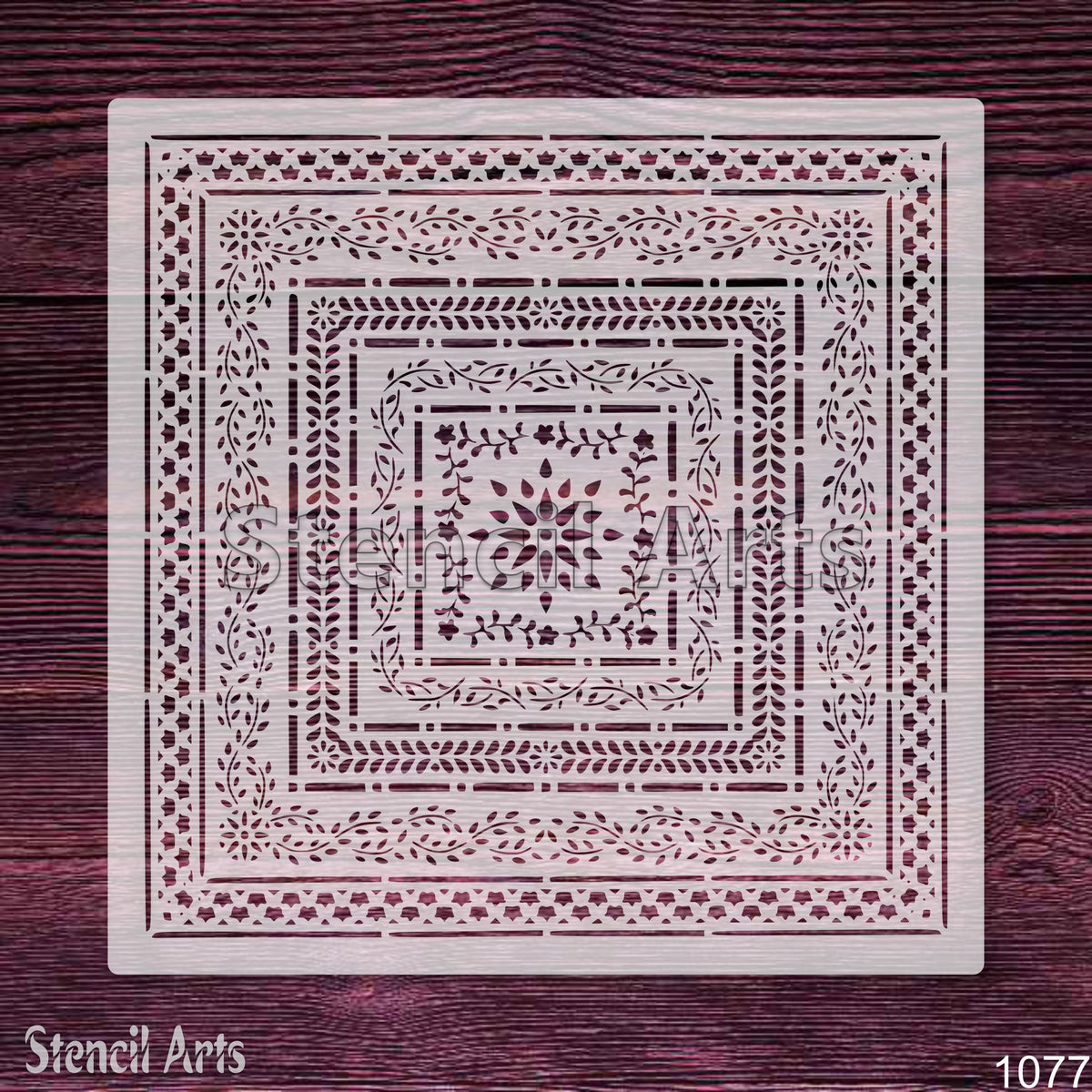 Concentric Botanical Border Square Stencil – Multi-Layer Floral Vine Frame for Floors, Tables & Crafts