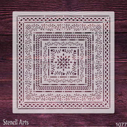 Concentric Botanical Border Square Stencil – Multi-Layer Floral Vine Frame for Floors, Tables & Crafts