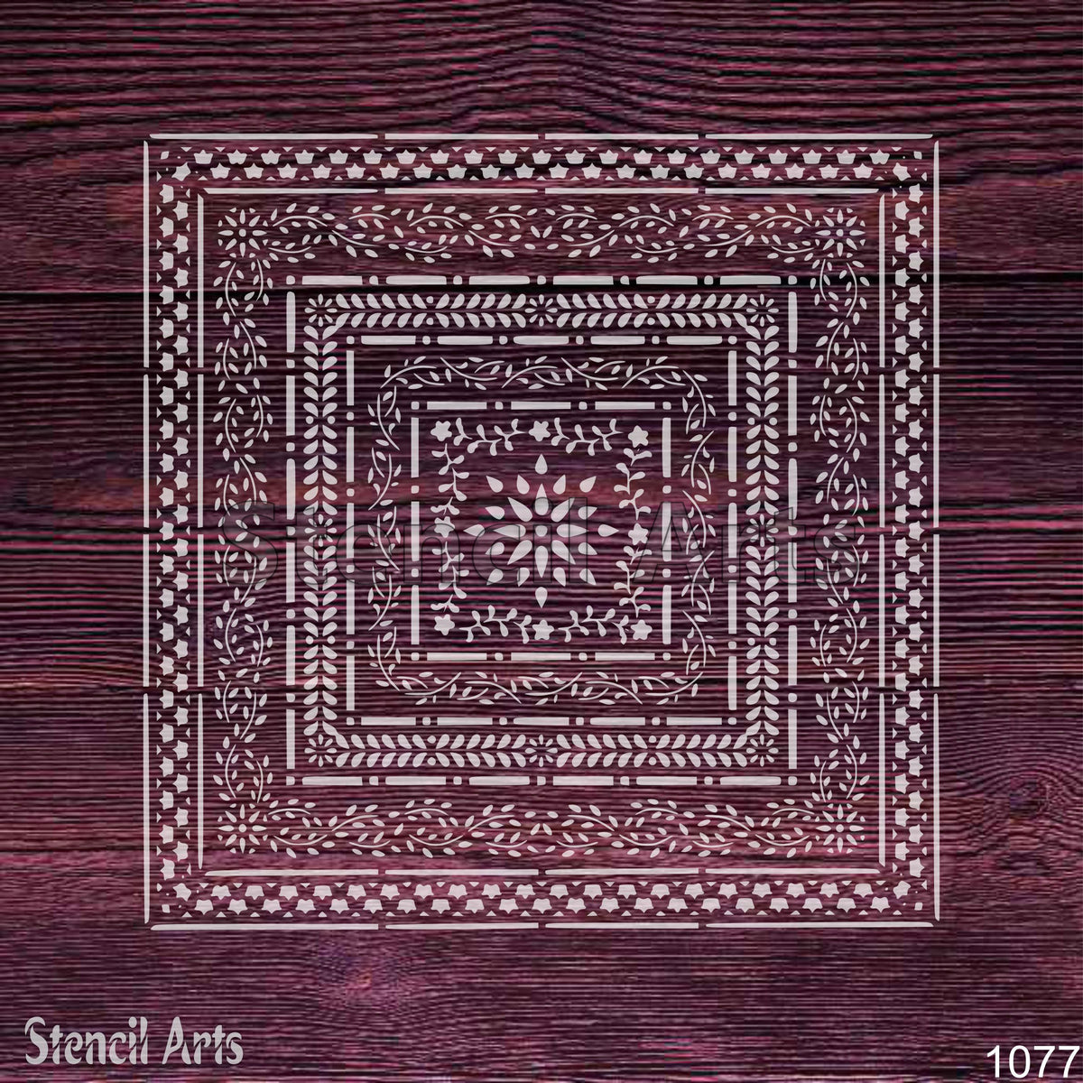 Concentric Botanical Border Square Stencil – Multi-Layer Floral Vine Frame for Floors, Tables & Crafts