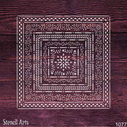 Concentric Botanical Border Square Stencil – Multi-Layer Floral Vine Frame for Floors, Tables & Crafts