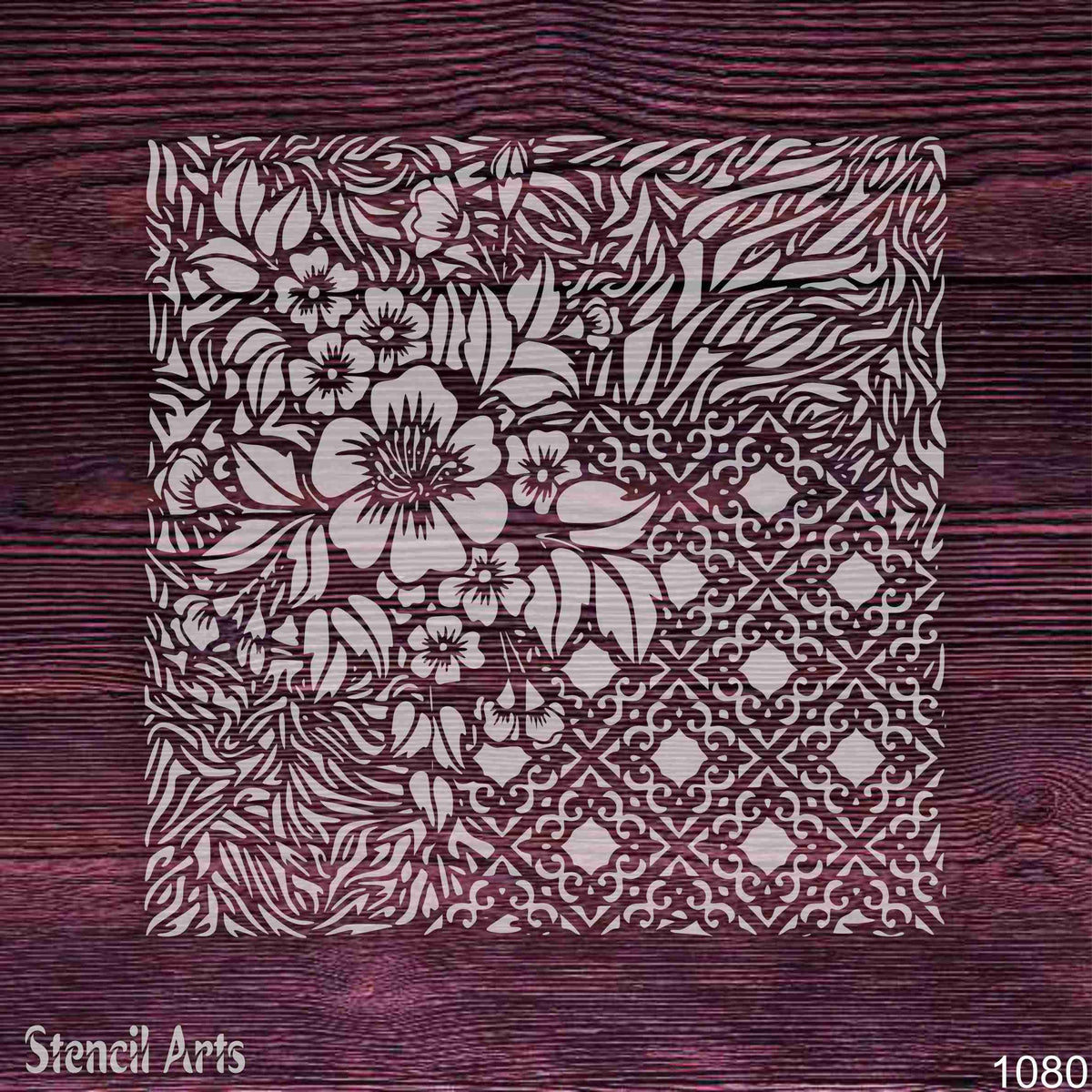 Floral Lattice Fusion Stencil – Botanical Blossom & Diamond Trellis Pattern for Walls, Furniture & Crafts