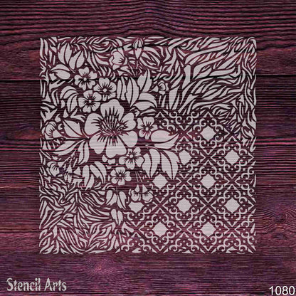 Floral Lattice Fusion Stencil – Botanical Blossom & Diamond Trellis Pattern for Walls, Furniture & Crafts