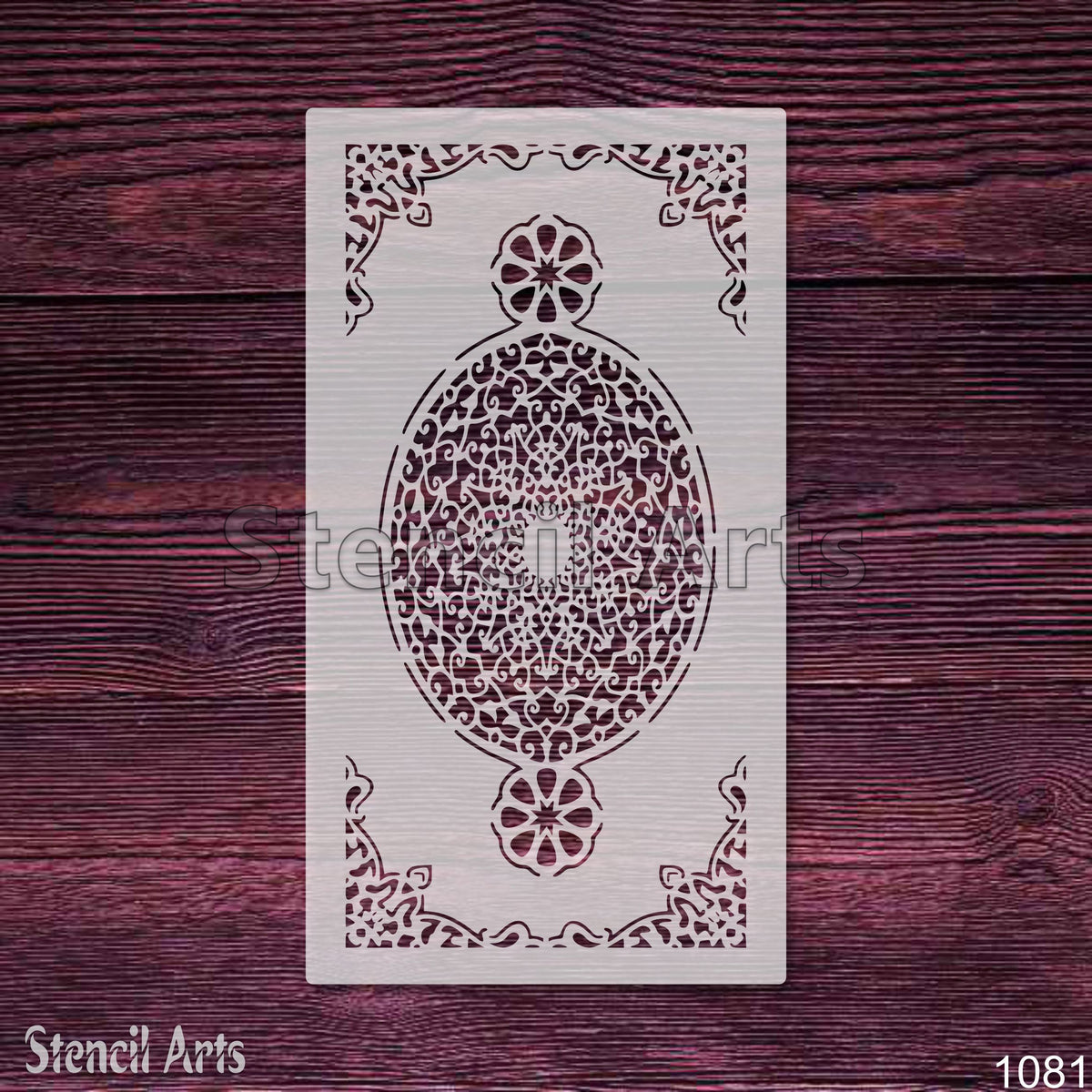 Oval Filigree Medallion Carpet Stencil – Arabic Arabesque & Rosette Pattern for Floors, Furniture & Walls