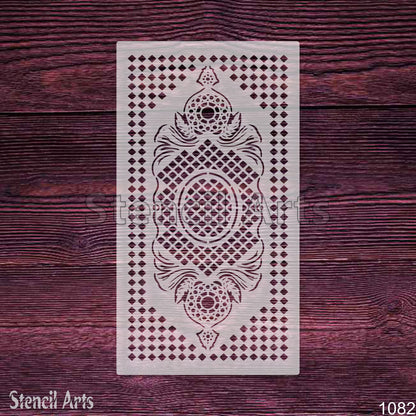 Geometric Diamond Lattice Carpet Stencil – Baroque Medallion & Scrollwork Pattern for Floors, Furniture & Walls