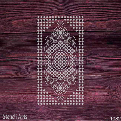 Geometric Diamond Lattice Carpet Stencil – Baroque Medallion & Scrollwork Pattern for Floors, Furniture & Walls