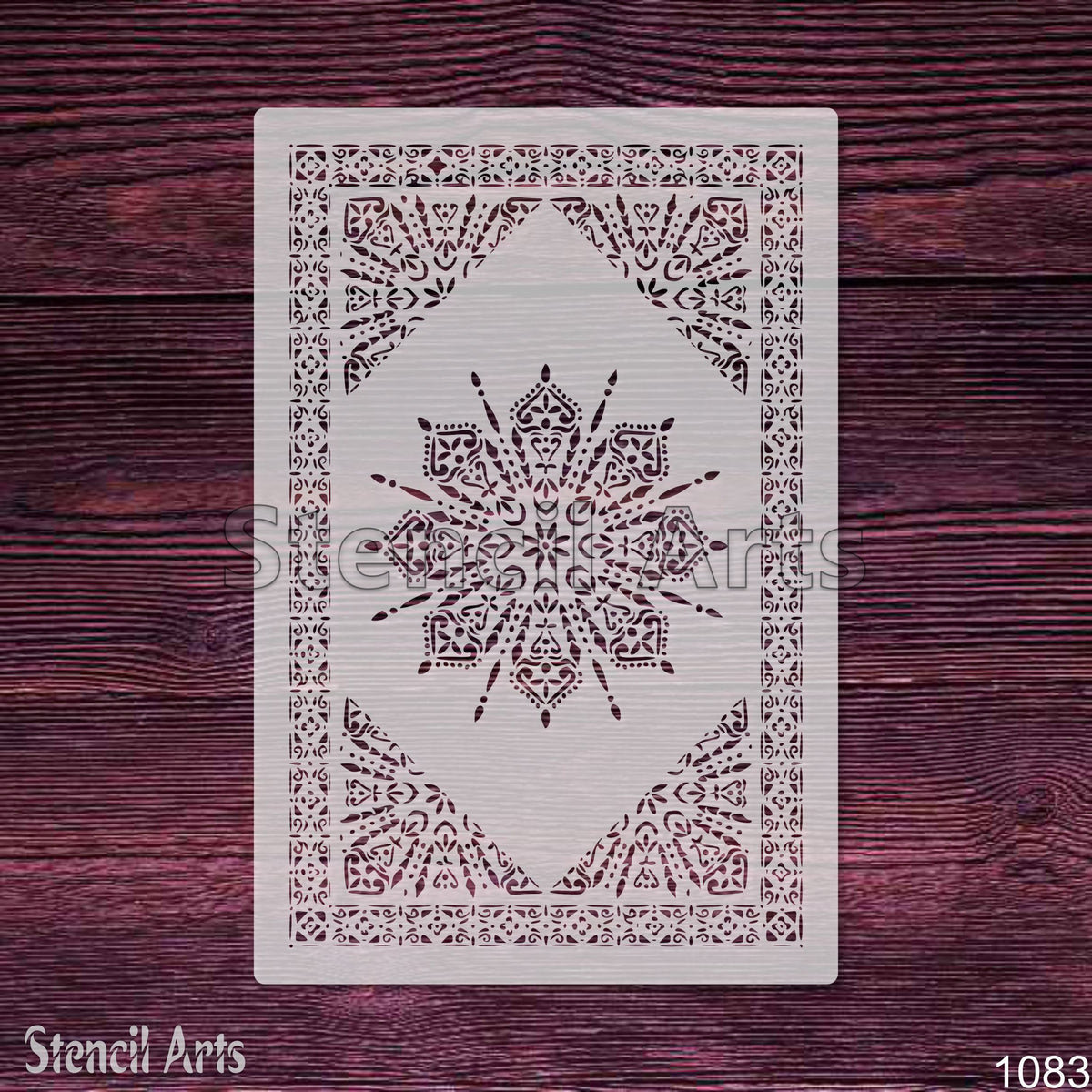 Radiant Mandala Medallion Carpet Stencil – Sunburst Pattern & Decorative Border for Floors, Furniture & Walls