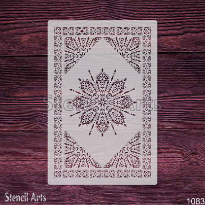 Radiant Mandala Medallion Carpet Stencil – Sunburst Pattern & Decorative Border for Floors, Furniture & Walls