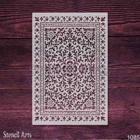 Vintage Blossom Trellis Carpet Stencil – Reusable Floral Persian Carpet Design Stencil