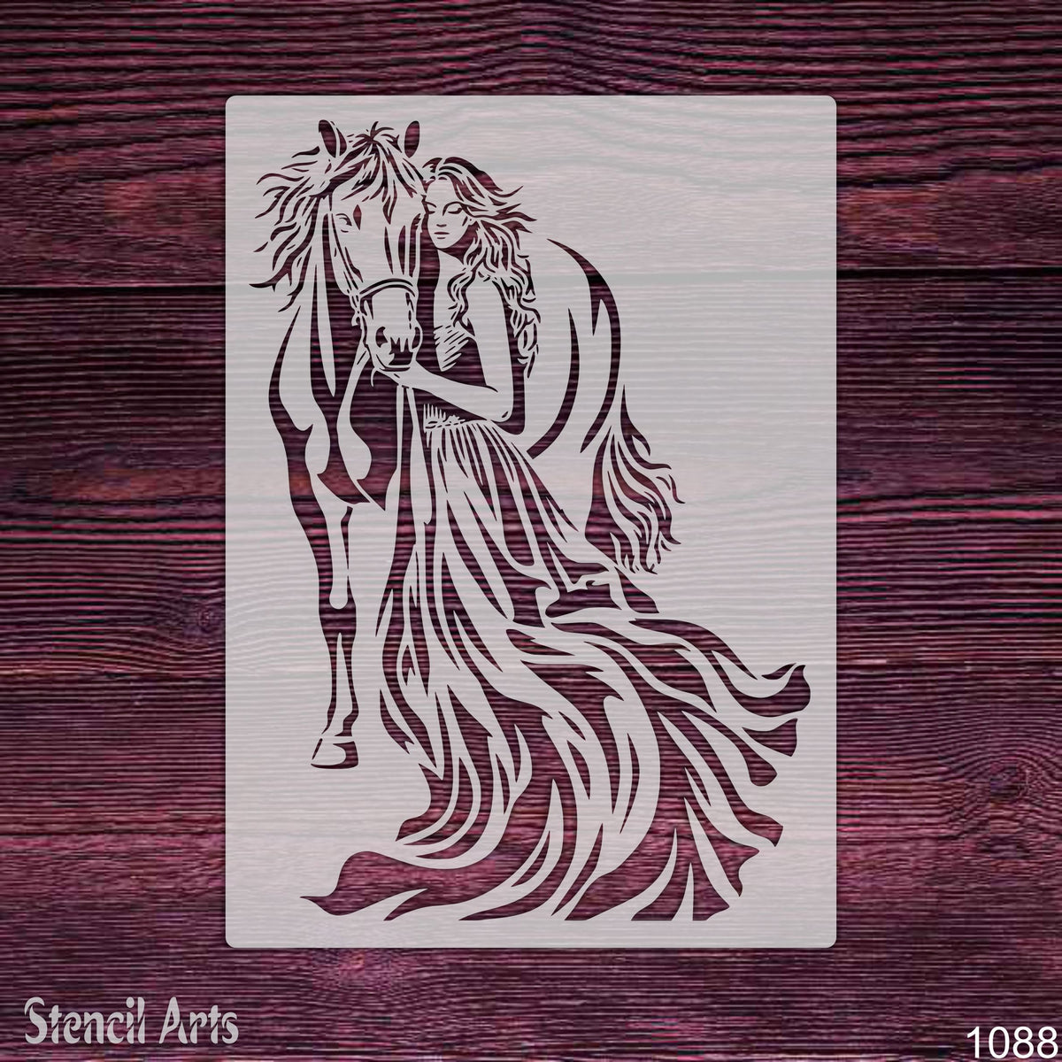 Woman and Horse Stencil – Reusable Equestrian Wall Art Template
