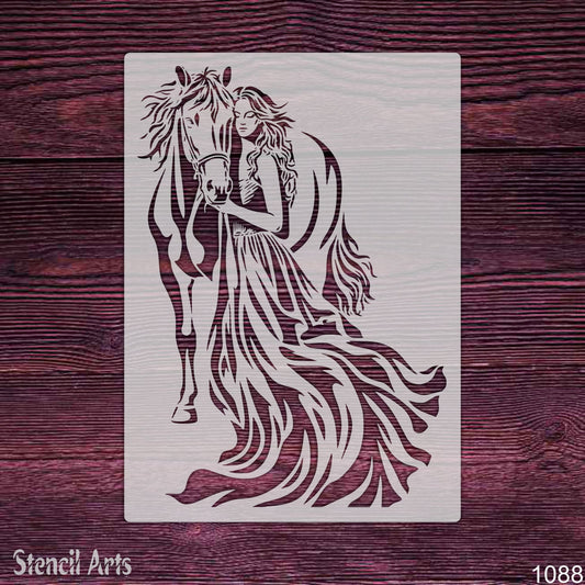 Woman and Horse Stencil – Reusable Equestrian Wall Art Template