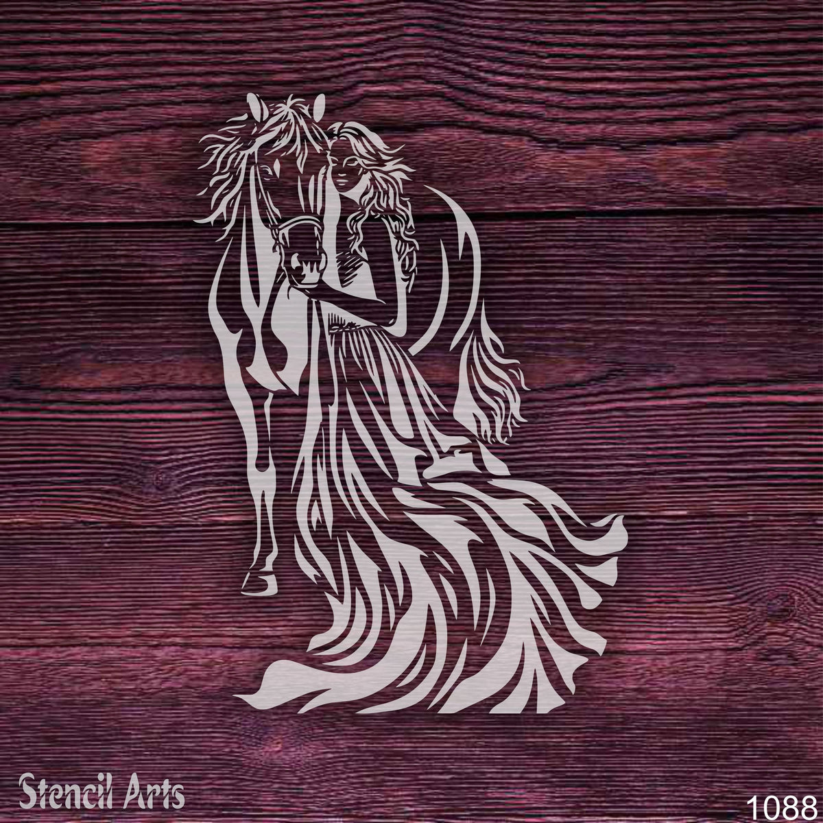 Woman and Horse Stencil – Reusable Equestrian Wall Art Template