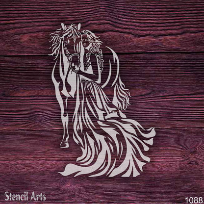 Woman and Horse Stencil – Reusable Equestrian Wall Art Template