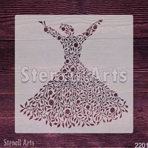 Sufi Whirling Dervish Floral Stencil | Islamic Spiritual Art Stencil for Walls, Canvas & DIY Crafts | Reusable Stencil