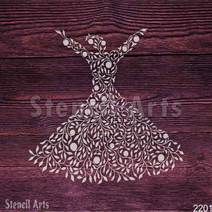 Sufi Whirling Dervish Floral Stencil | Islamic Spiritual Art Stencil for Walls, Canvas & DIY Crafts | Reusable Stencil