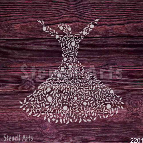 Sufi Whirling Dervish Floral Stencil | Islamic Spiritual Art Stencil for Walls, Canvas & DIY Crafts | Reusable Stencil
