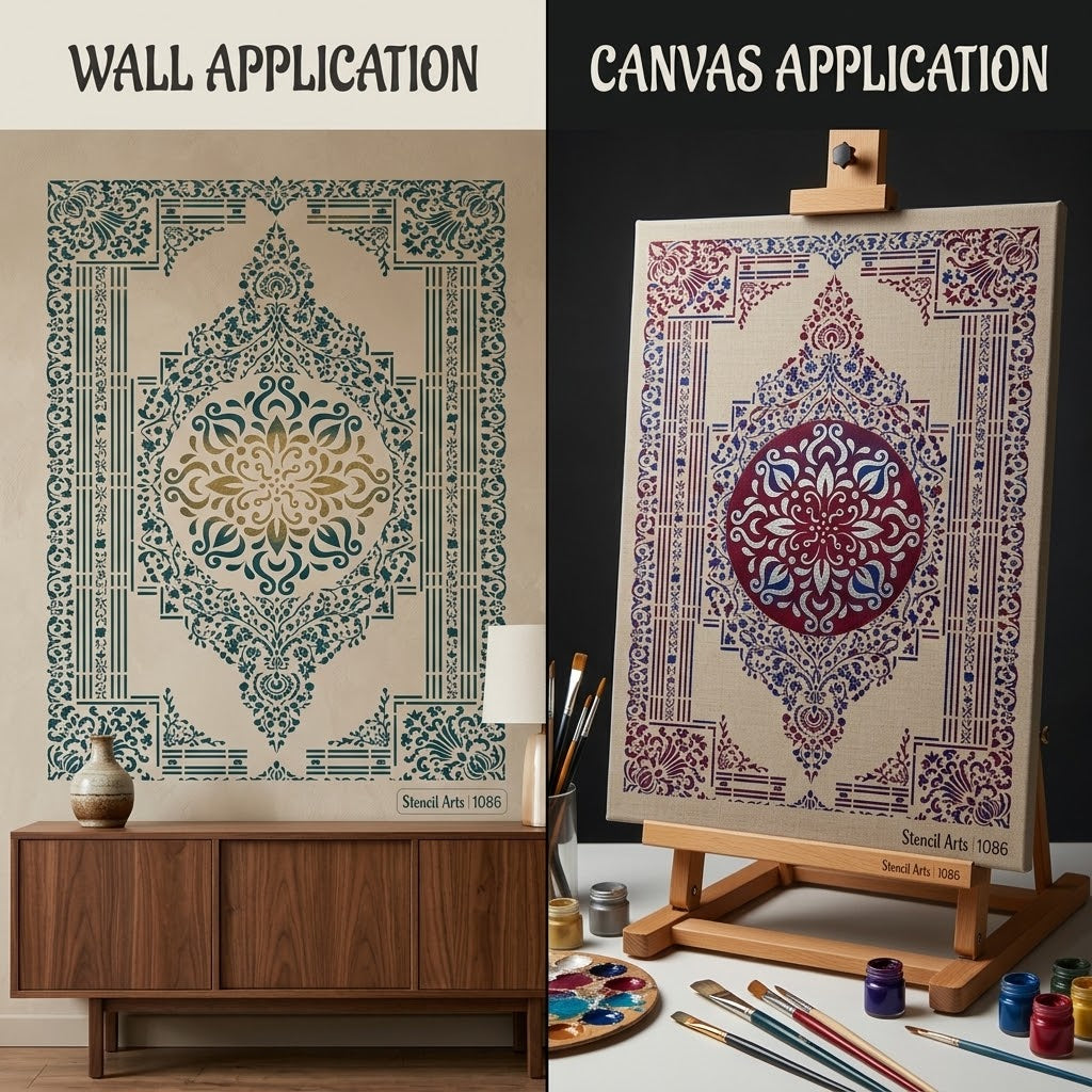 Grand Persian Rug Pattern Stencil – Reusable Large-Scale Rug Design for Carpet and Walls