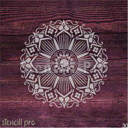 Boyama Projeleri için Radiant Lotus Mandala Çok Yüzeyli Şablon