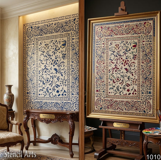 Indian Mughal Style Carpet Border Stencil & Vines Template for Wall, Furniture & Fabric Painting