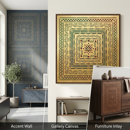 Concentric Botanical Border Square Stencil – Multi-Layer Floral Vine Frame for Floors, Tables & Crafts
