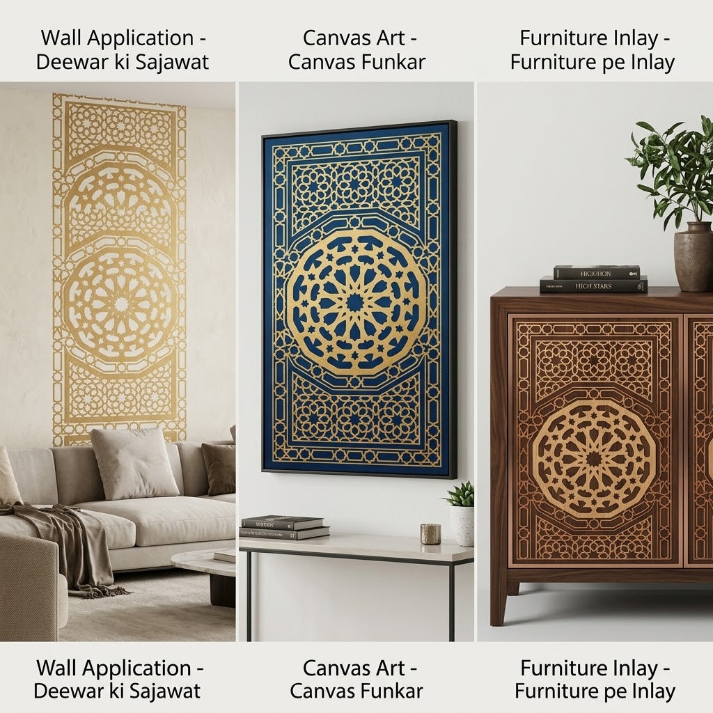 Islamic Geometric Medallion Carpet Stencil – Moroccan Star Lattice Pattern for Floors, Furniture & Walls