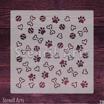 Paw and balls Pattern Stencil for Embossing, Scrapbooking, and Wall Decoration