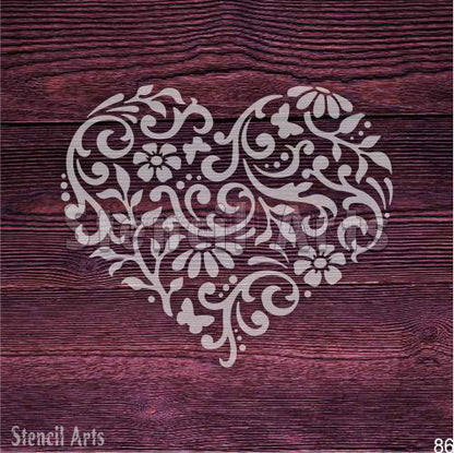 Duvar İçin Çiçekli Kalp Tasarım Şablonu Kendin Yap Ev Sanatı ve El Sanatları İçin Şablon