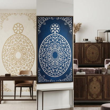 Oval Filigree Medallion Carpet Stencil – Arabic Arabesque & Rosette Pattern for Floors, Furniture & Walls