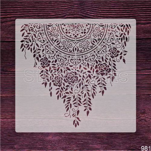 Mandala Floral Rose Hanging Stencil | Boho Corner Wall Art Stencil for Walls, Ceiling & DIY Crafts | Reusable Stencil