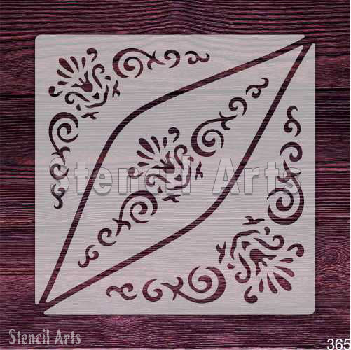 Artistic corner accents stencil for DIY wall and furniture painting, Reusable decorative corner stencil for home decor and craft projects, Elegant corner motif stencil for painting on wood, fabric, and canvas, Ornate corner accent stencil for artistic and vintage-inspired designs, Mylar corner stencil for stylish borders and frame decorations, Stencil Arts.