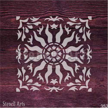 Radiant Sunburst Stencil for DIY wall painting and home décor, Reusable geometric sunburst stencil for furniture and craft projects, Bold sunburst pattern stencil for modern and vintage design styles, Decorative sunburst stencil template for painting on wood, fabric, and walls, Mylar sunburst stencil with a striking solar design for artistic projects, Stencil Arts.