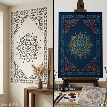 Radiant Mandala Medallion Carpet Stencil – Sunburst Pattern & Decorative Border for Floors, Furniture & Walls