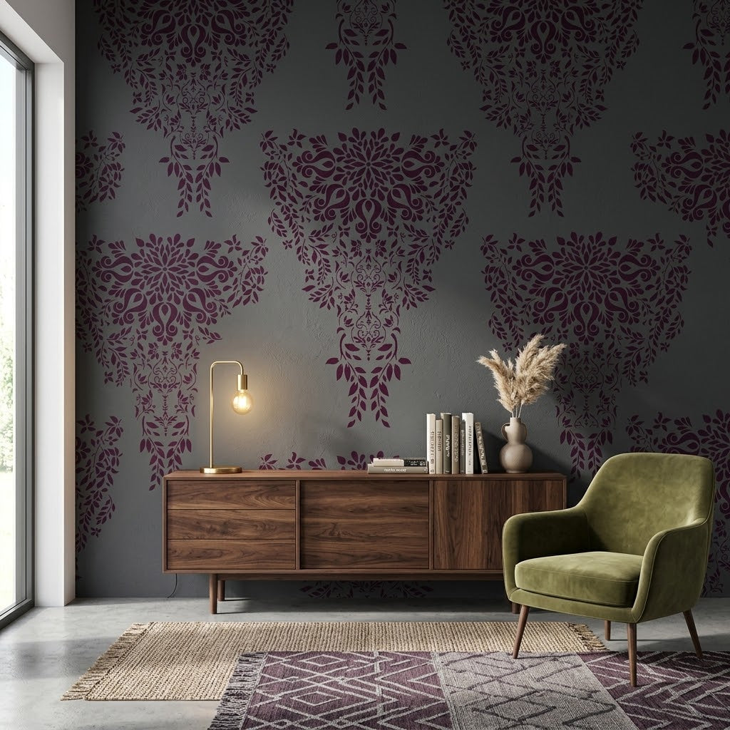 Vintage Floral Edge Stencil – Large Botanical Motif & Border Template