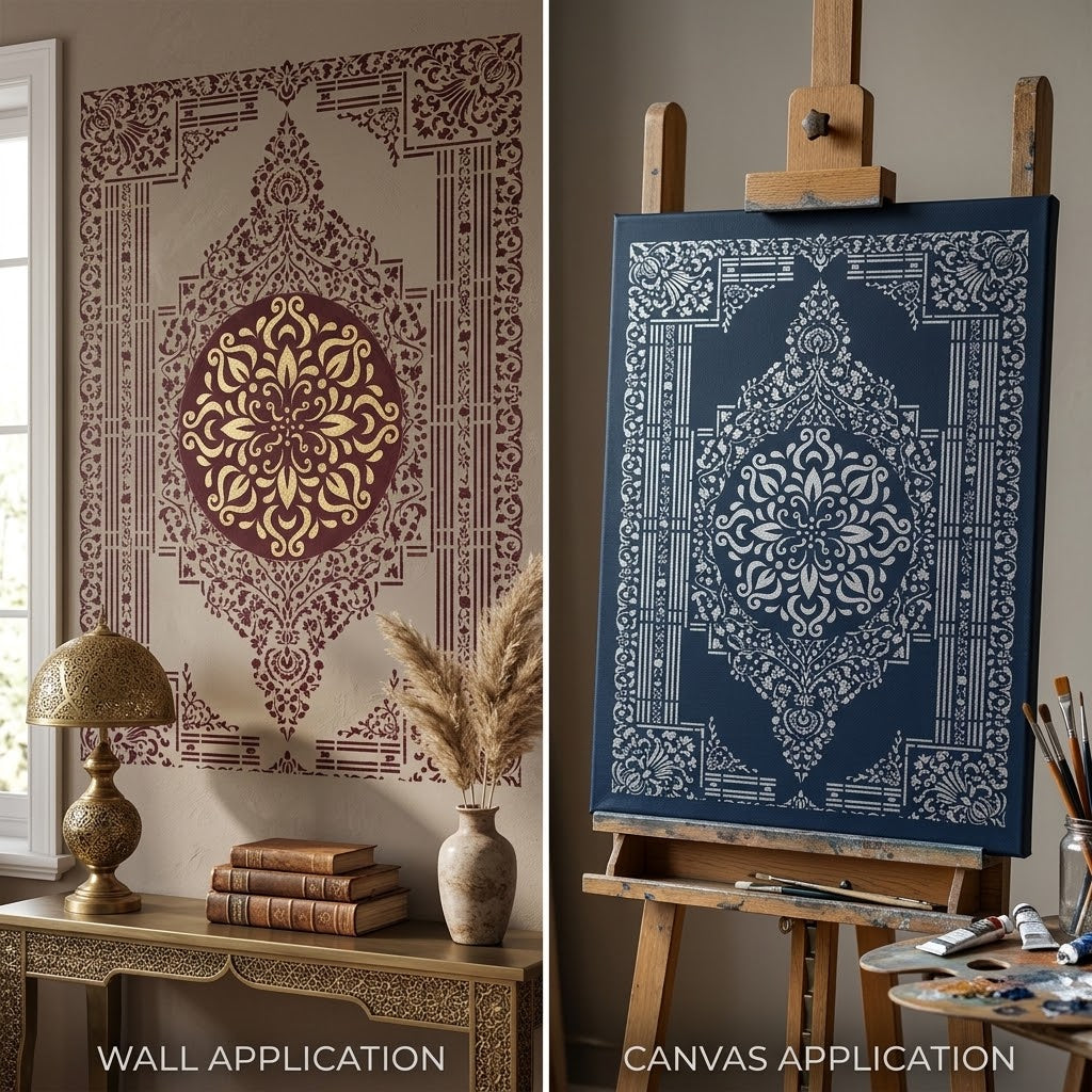 Grand Persian Rug Pattern Stencil – Reusable Large-Scale Rug Design for Carpet and Walls